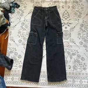 Hollister high rise vintage baggy black wash cargo jean